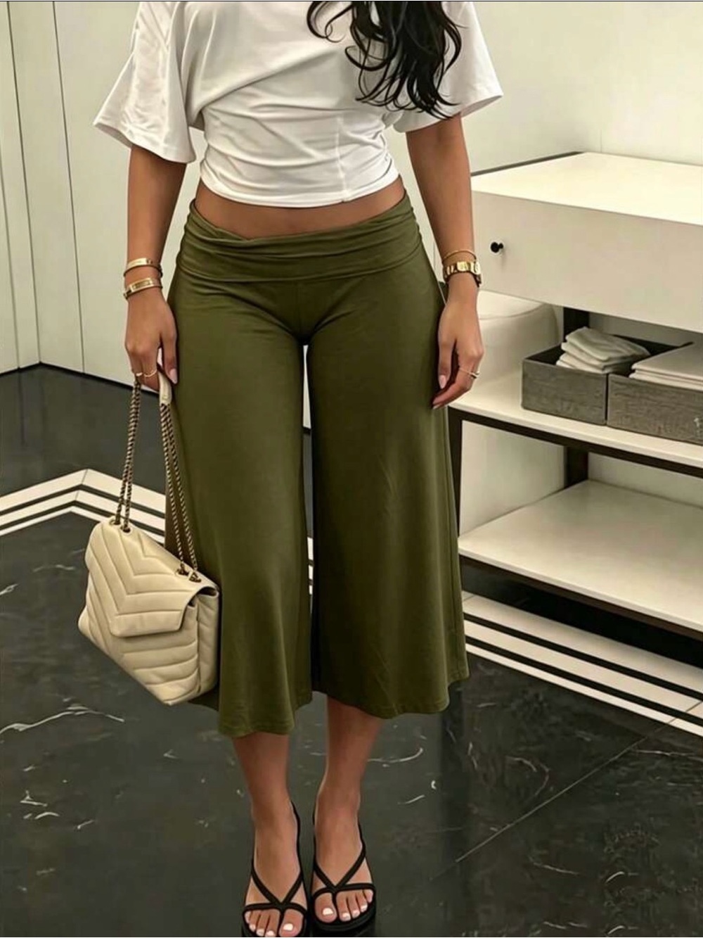 & Other Stories Olive Wide-Leg Cropped Palazzo Pants
